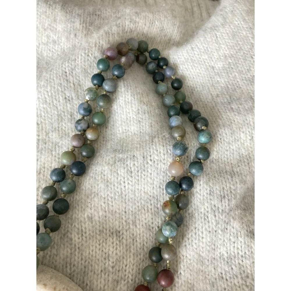 Multi Strand Matte Stone Beaded‎ Necklace Knotted Earth Tones Long Wrappable